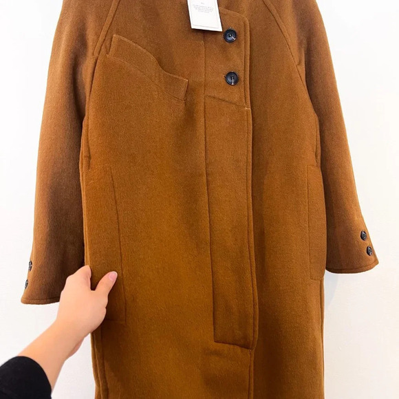 GESTUZ WolinaGZ Wool Blend Brown Felt Asymmetric Designer Trench Coat XS/S NWT - Picture 3 of 15